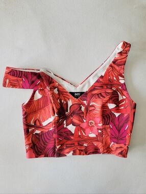 NWT ABS Allen Schwartz Tropical Red Floral Off the Shoulder Top